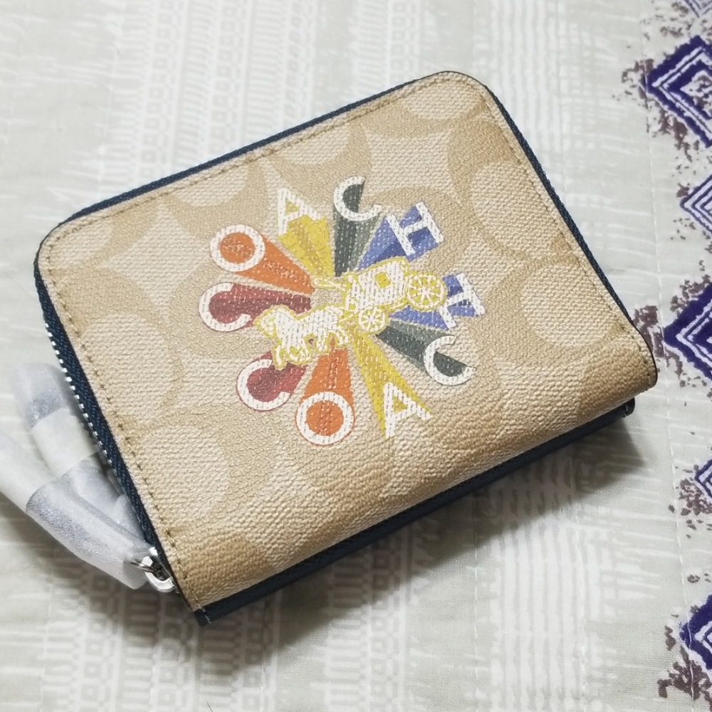 Coach Leather Rainbow Double Zip Around Wallet